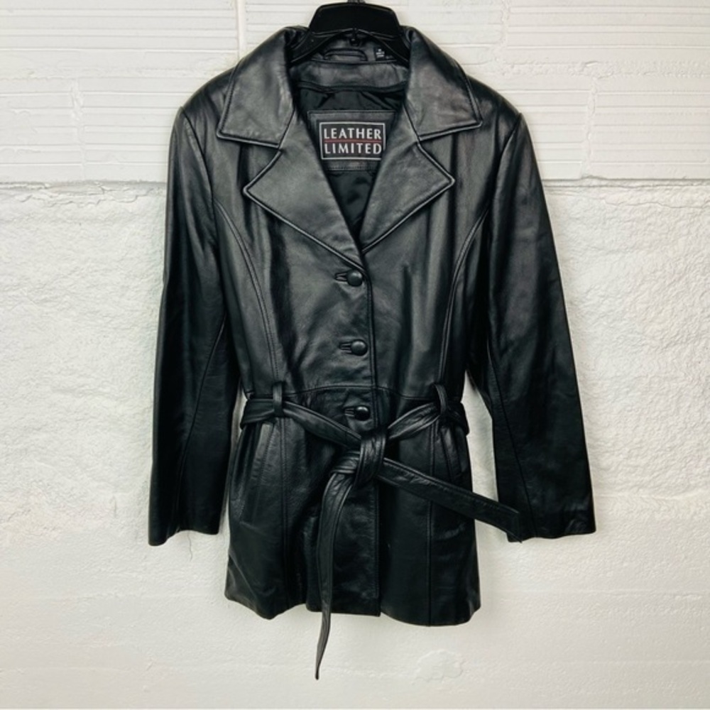 LEATHER LIMITED black genuine leather wrap jacket size medium